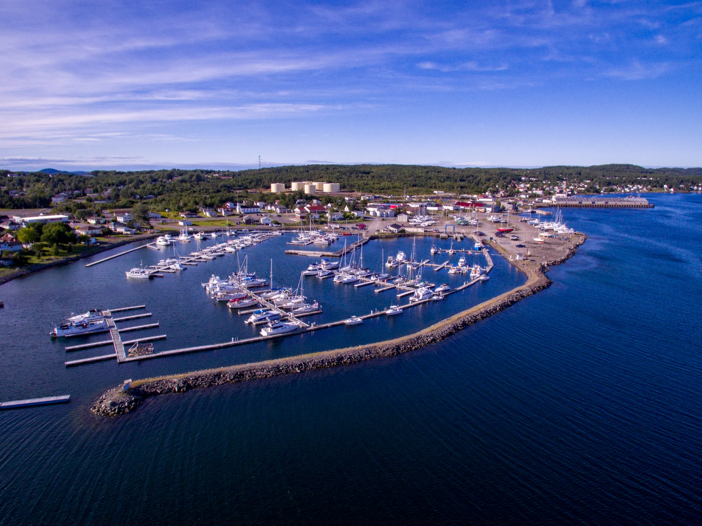 Downtown Lewisporte from above, the main street and the waterfront along Burnt Bay.